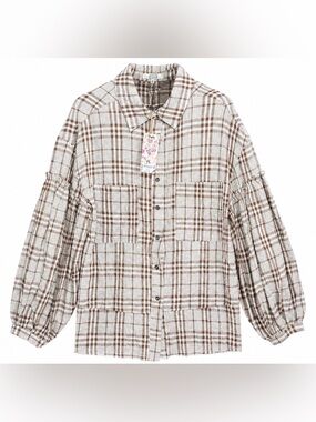 gimmicks by BKE Beige and Brown Plaid button down Shirt